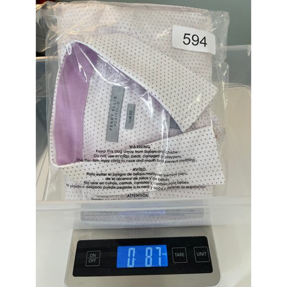 NWT Perry Ellis Portfolio Slim Fit Button Down Pink Print Size Men's 17.5 34/35 - Picture 8 of 8